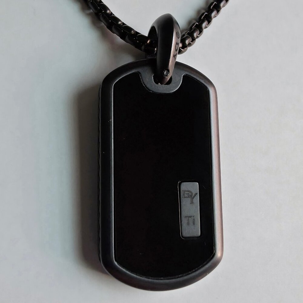 David Yurman Chevron Tag with Black Stainless Steel Box Chain Necklace